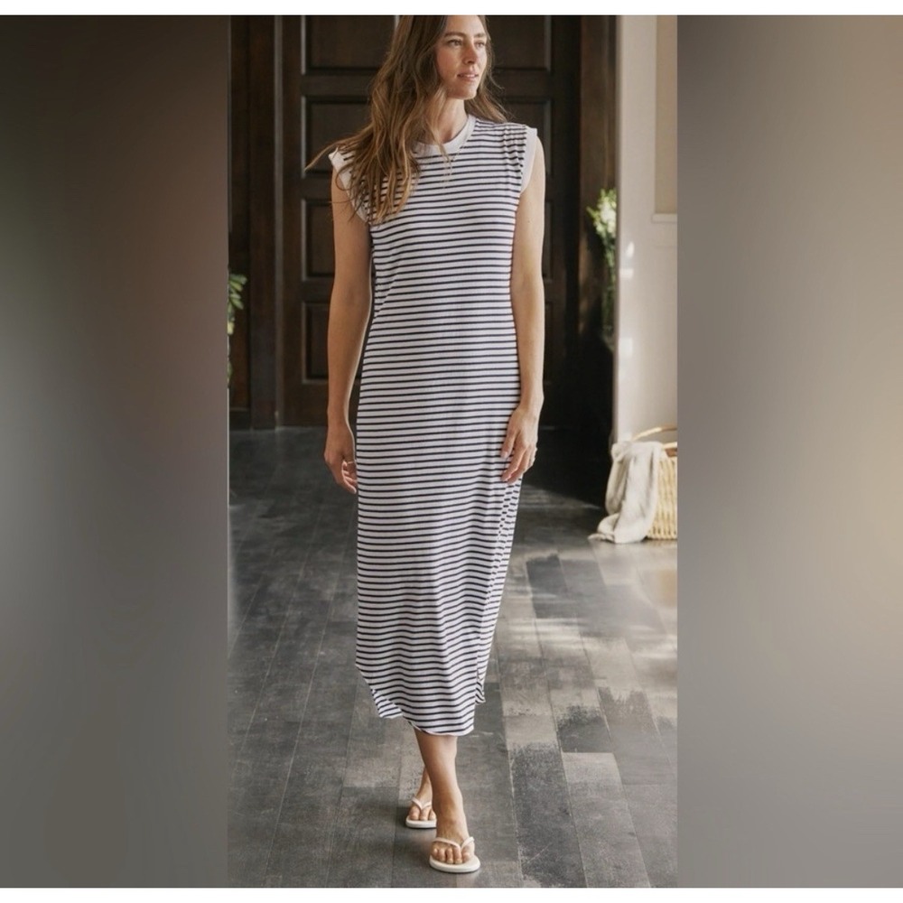 Frank & Eileen CORY Vintage Muscle Tee Maxi Dress Navy Stripe Size Large